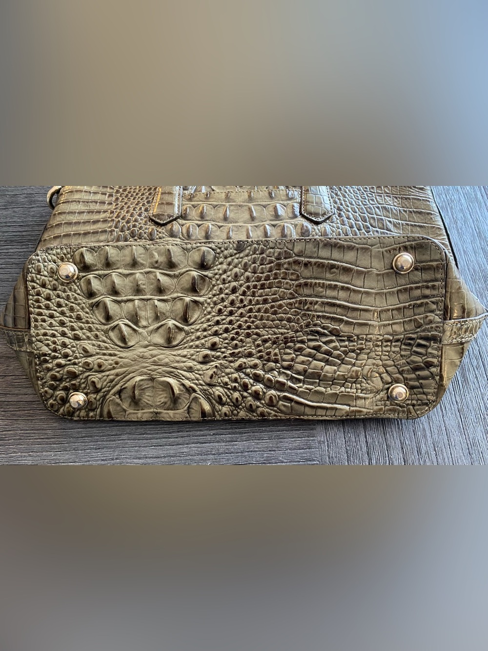 Brahmin Olive Croc-Embossed Satchel with Gold Charm Accent - Picture 3 of 5